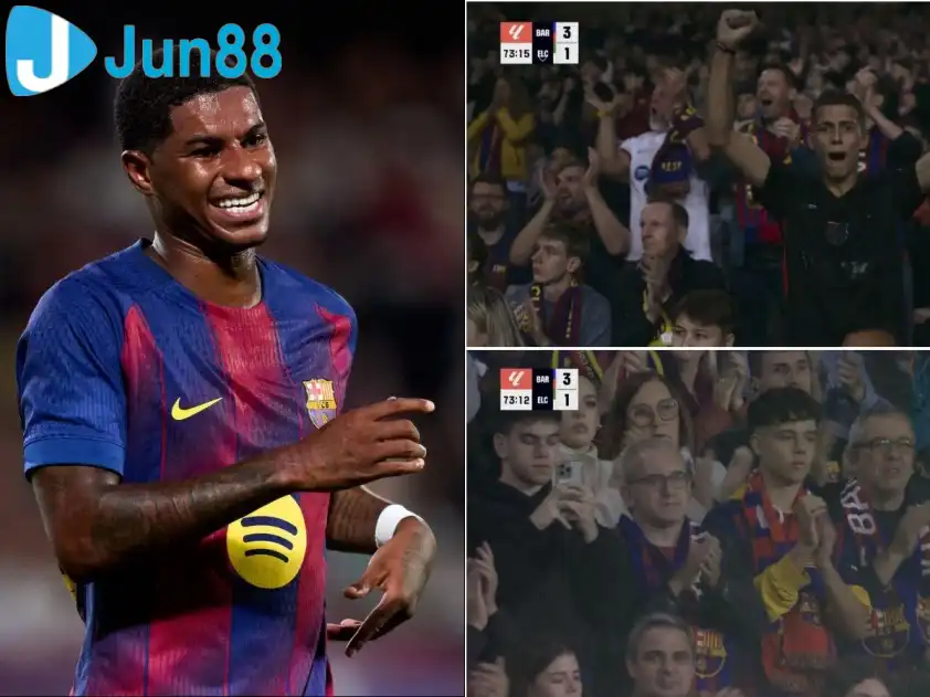 Rashford đang chinh phục CĐV Barca bằng những màn trình diễn thăng hoa. (Ảnh: TouchlineX)